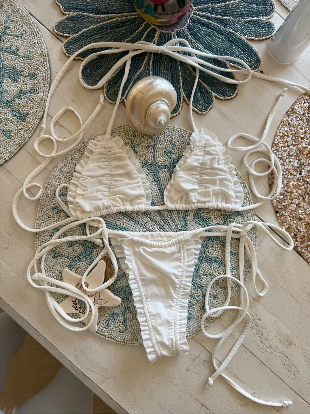 Ozella white ruffle bikini